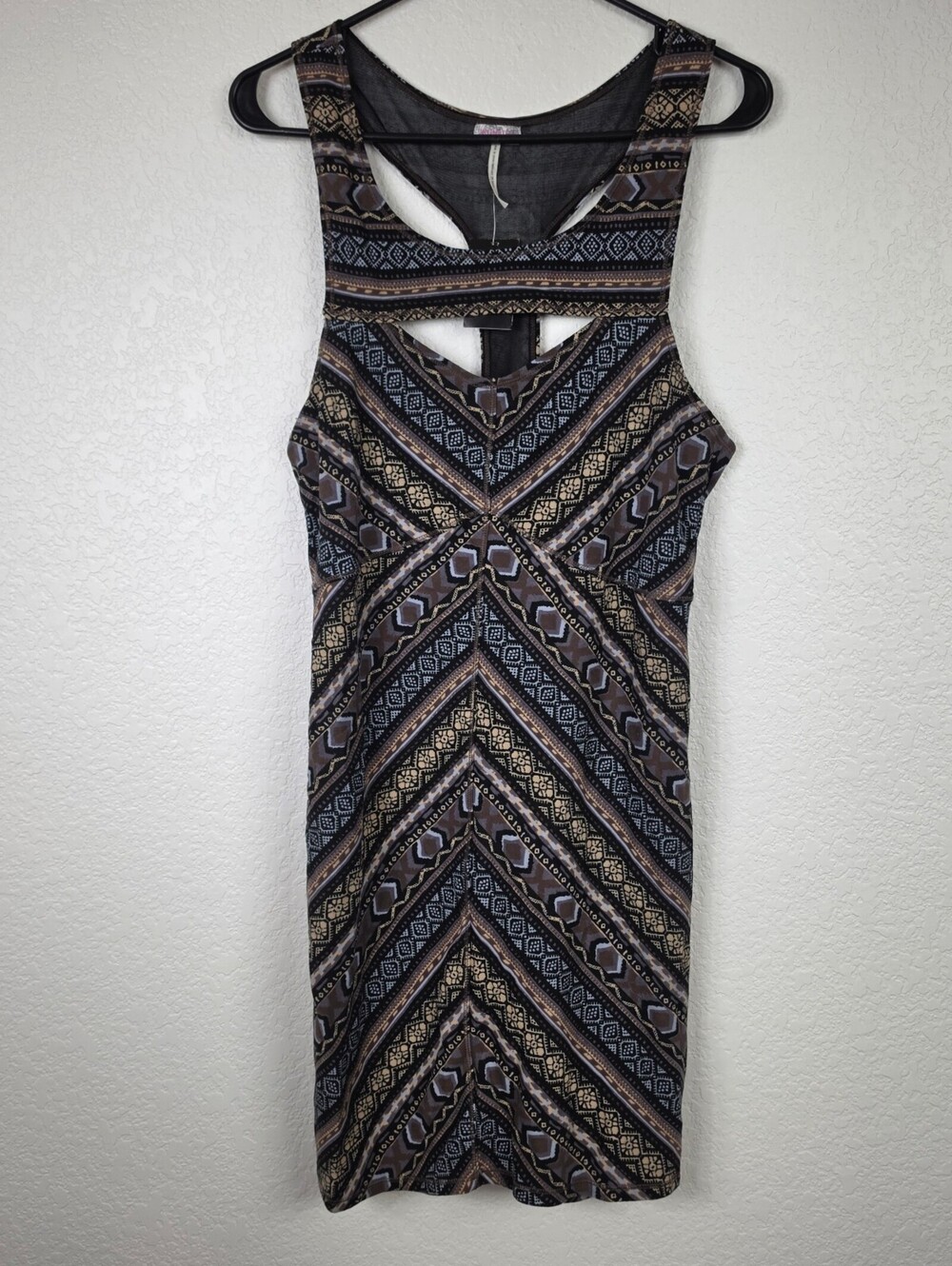 NWT Free People Boho Chevron Cutout Large Mini Dress